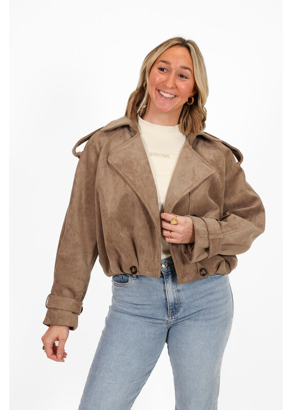 21Jewelz Suede trenchcoat kort - taupe