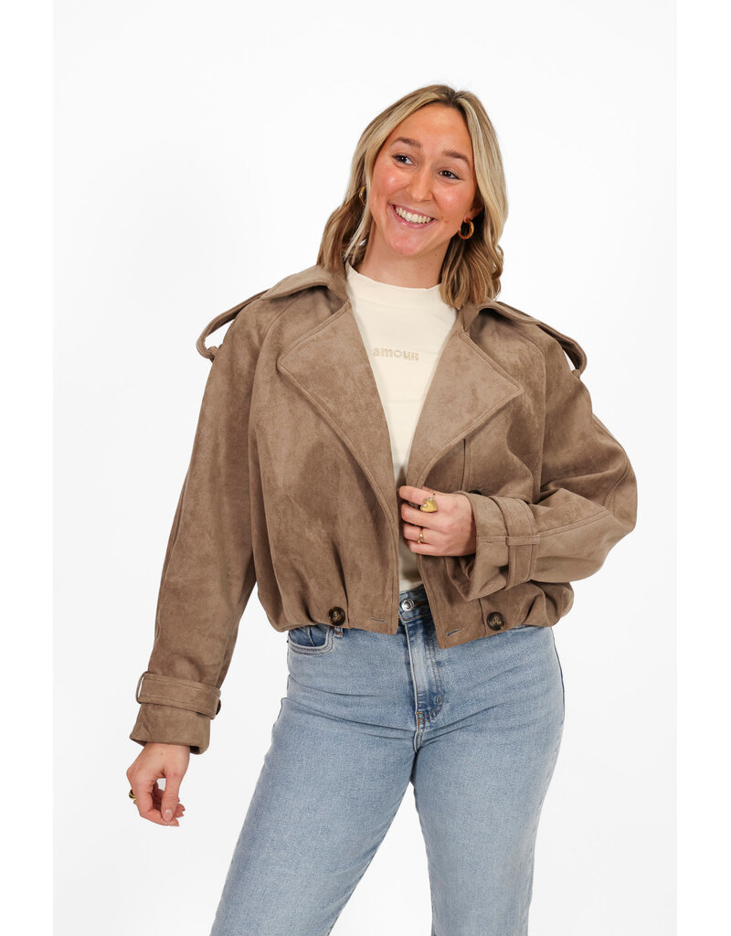 21Jewelz Suede trenchcoat kort - taupe