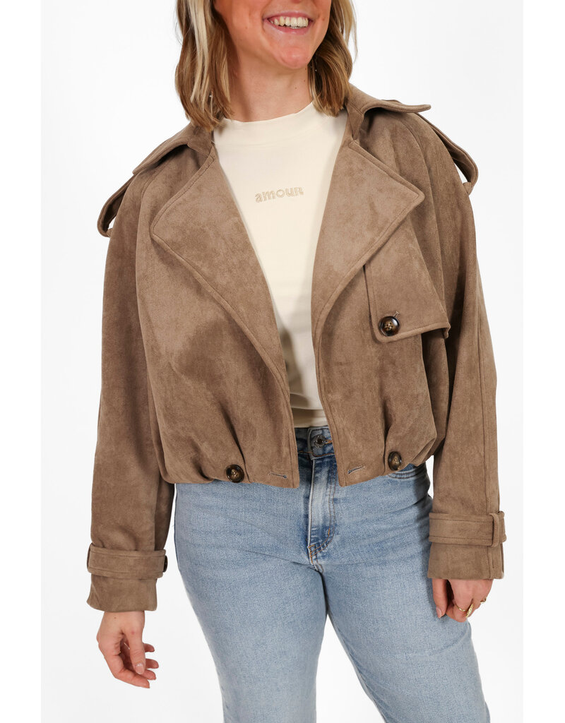 21Jewelz Suede trenchcoat kort - taupe
