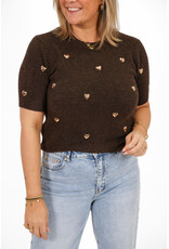 21Jewelz Truitje met korte mouwen & gouden hartjes studs - bruin