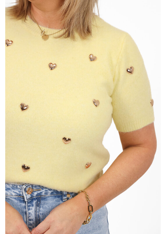 21Jewelz Truitje met korte mouwen & gouden hartjes studs - geel