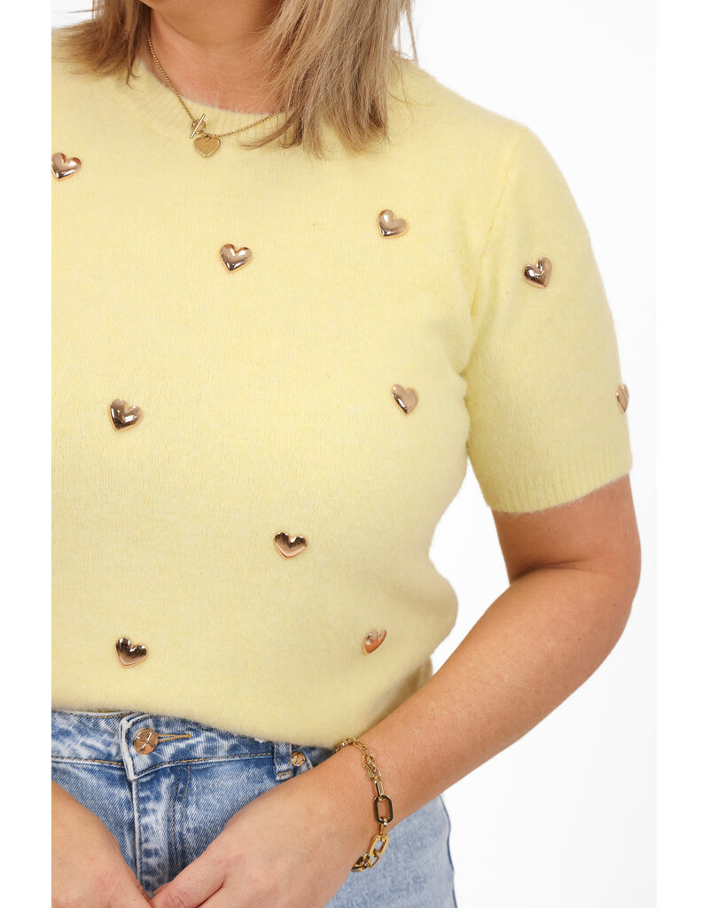 21Jewelz Truitje met korte mouwen & gouden hartjes studs - geel