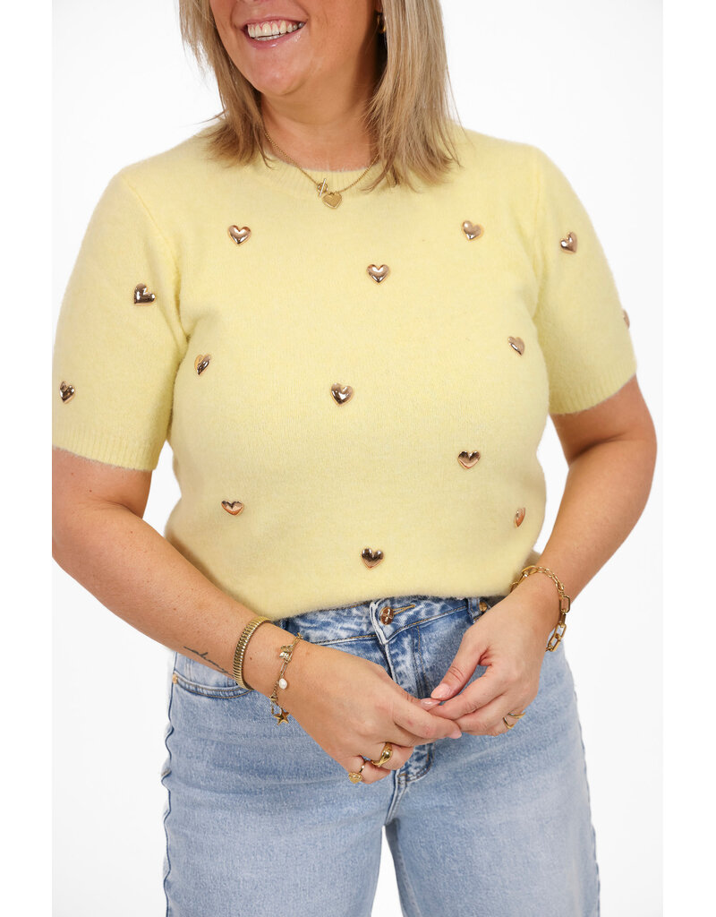 21Jewelz Truitje met korte mouwen & gouden hartjes studs - geel