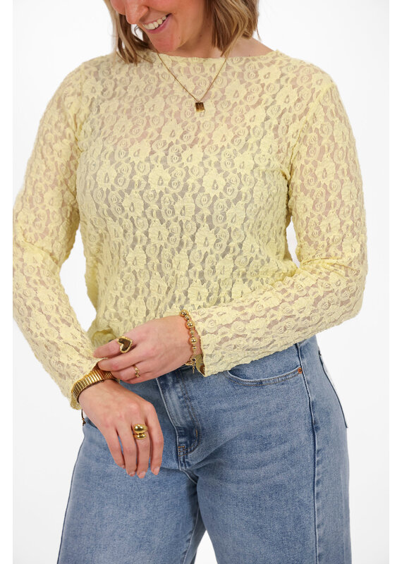 21Jewelz Kanten top met boothals - geel