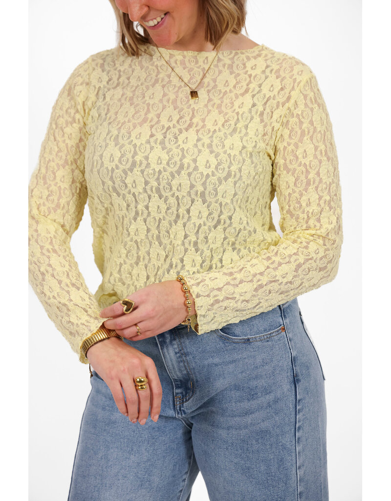 21Jewelz Kanten top met boothals - geel