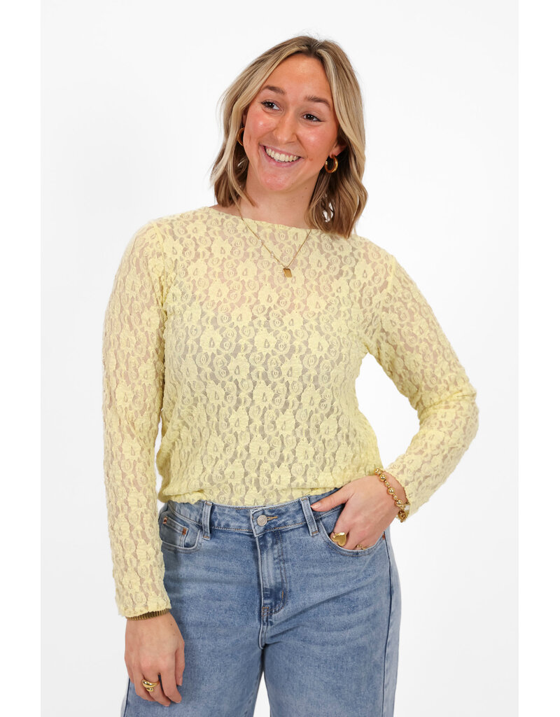 21Jewelz Kanten top met boothals - geel