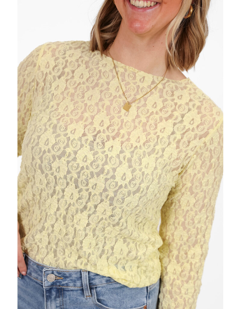 21Jewelz Kanten top met boothals - geel