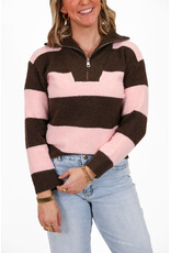 21Jewelz Gestreepte zipper trui - roze/bruin