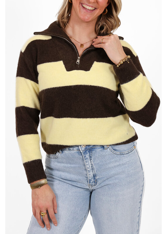21Jewelz Gestreepte zipper trui - bruin/geel