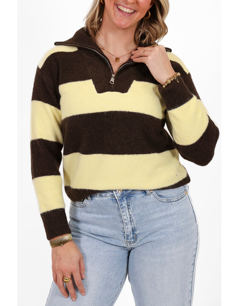 21Jewelz Gestreepte zipper trui - bruin/geel