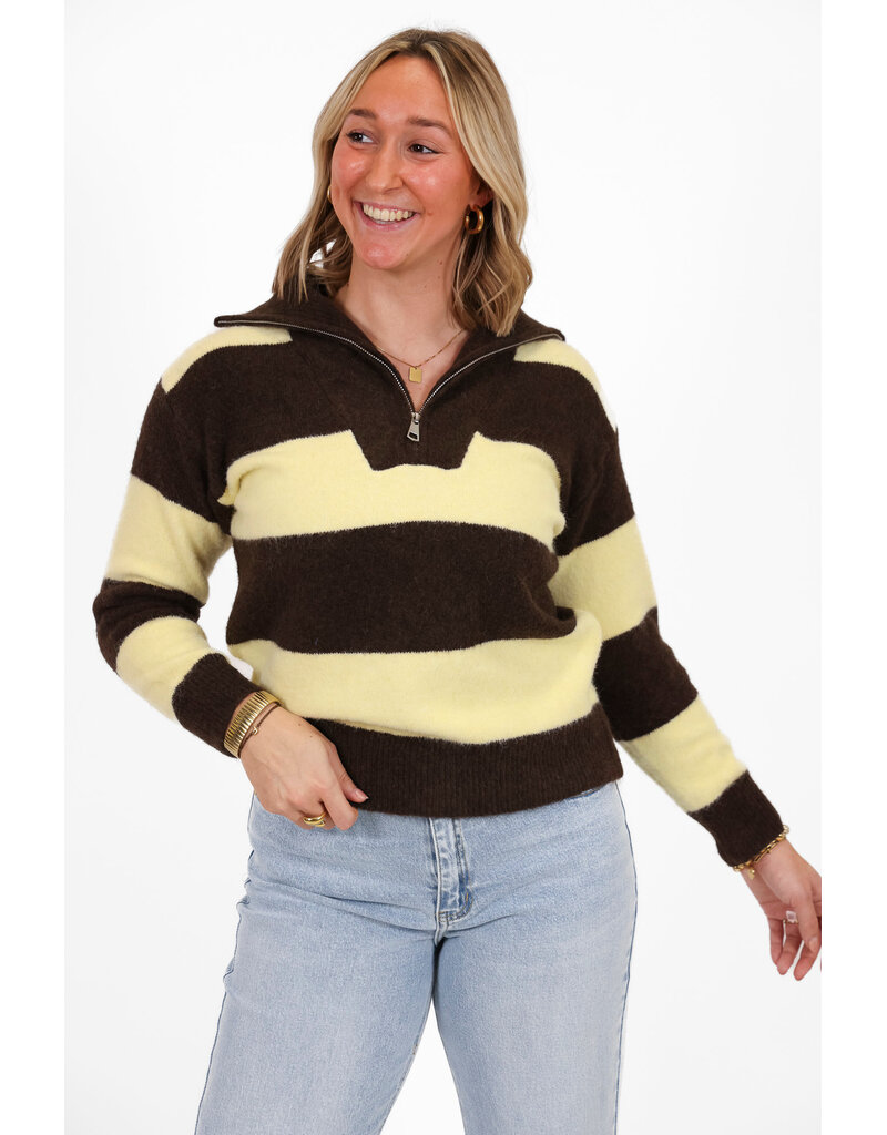 21Jewelz Gestreepte zipper trui - bruin/geel