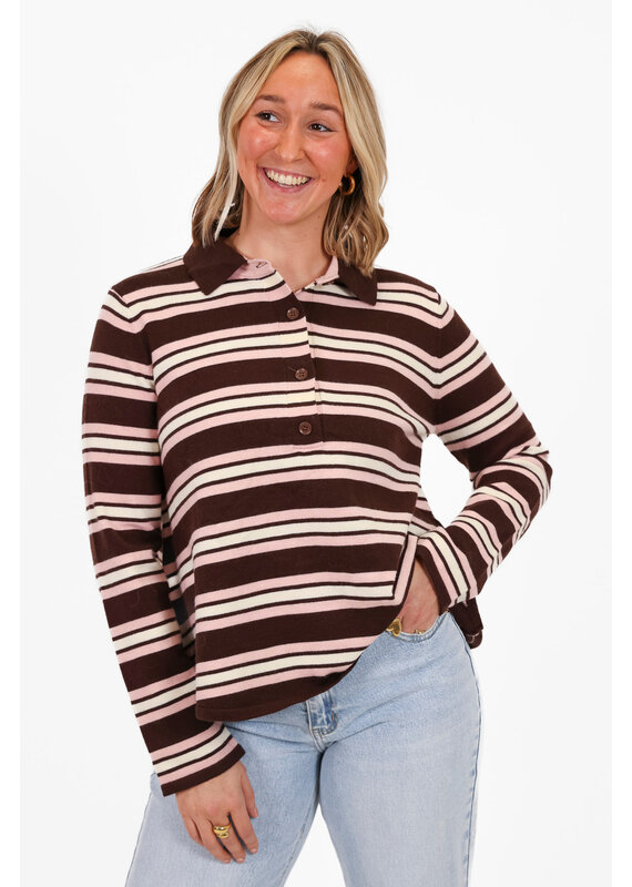 21Jewelz Gestreepte trui met kraagje - roze/bruin