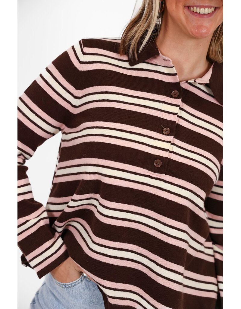 21Jewelz Gestreepte trui met kraagje - roze/bruin