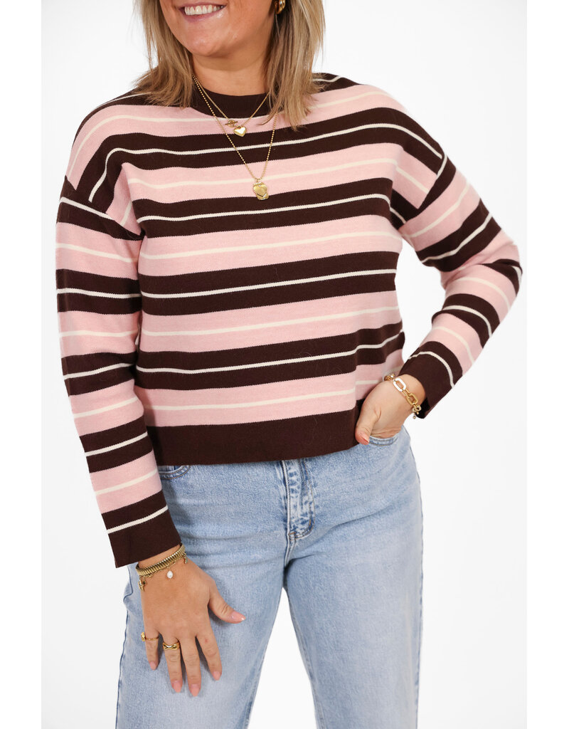 21Jewelz Fijn gebreide trui met strepen - bruin/roze