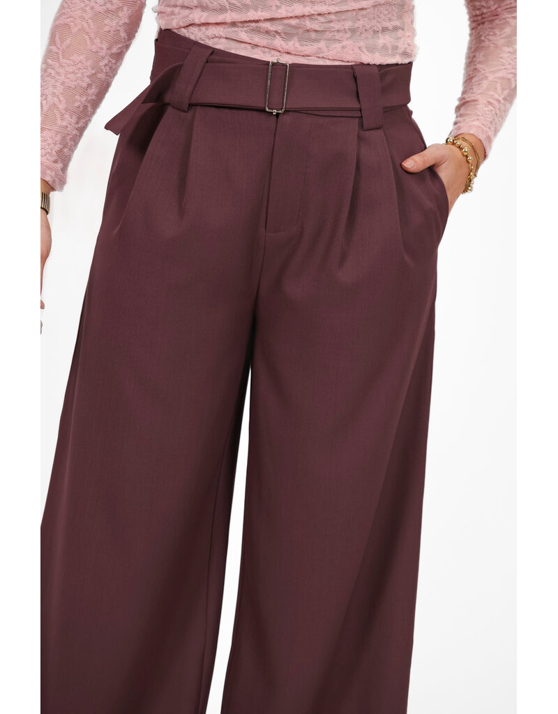 21Jewelz Wide leg pantalon met ceintuur - aubergine