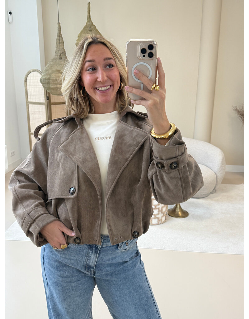 21Jewelz Suede trenchcoat kort - taupe