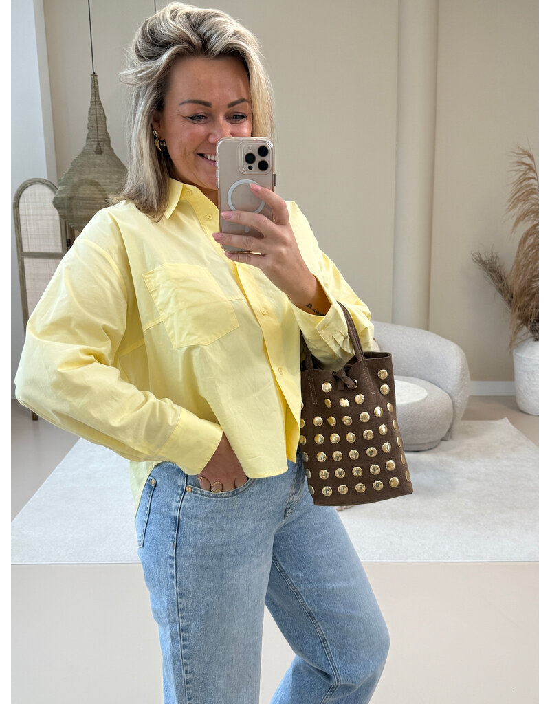 21Jewelz Cropped blouse met zakje - geel