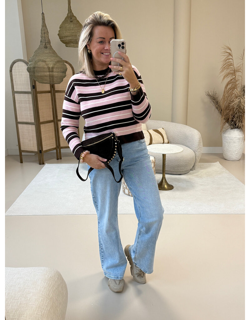 21Jewelz Fijn gebreide trui met strepen - bruin/roze