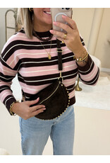 21Jewelz Fijn gebreide trui met strepen - bruin/roze