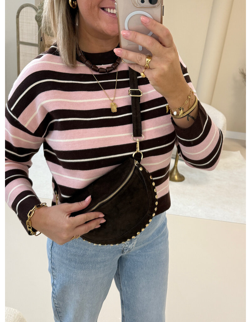 21Jewelz Fijn gebreide trui met strepen - bruin/roze