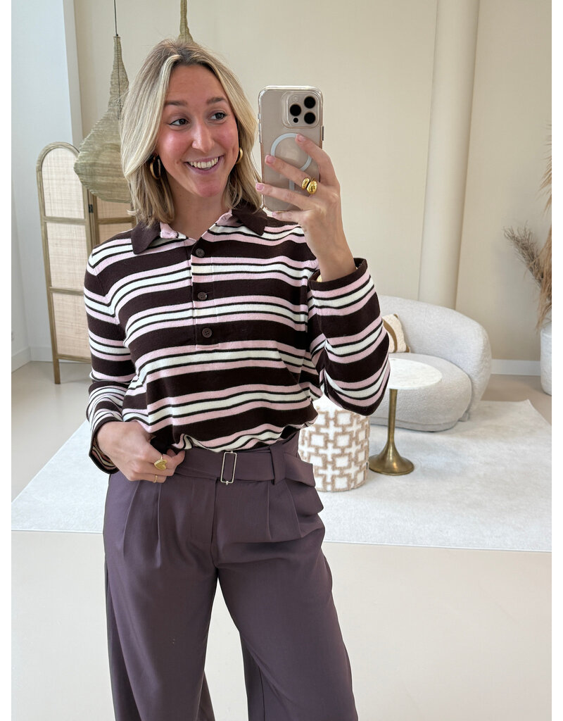 21Jewelz Gestreepte trui met kraagje - roze/bruin