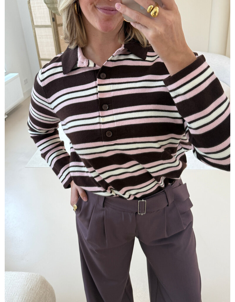 21Jewelz Gestreepte trui met kraagje - roze/bruin