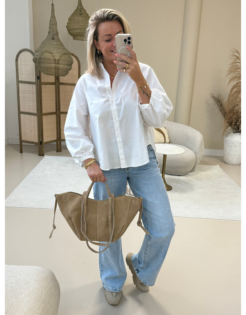 21Jewelz Effen lange blouse met pofmouw - wit