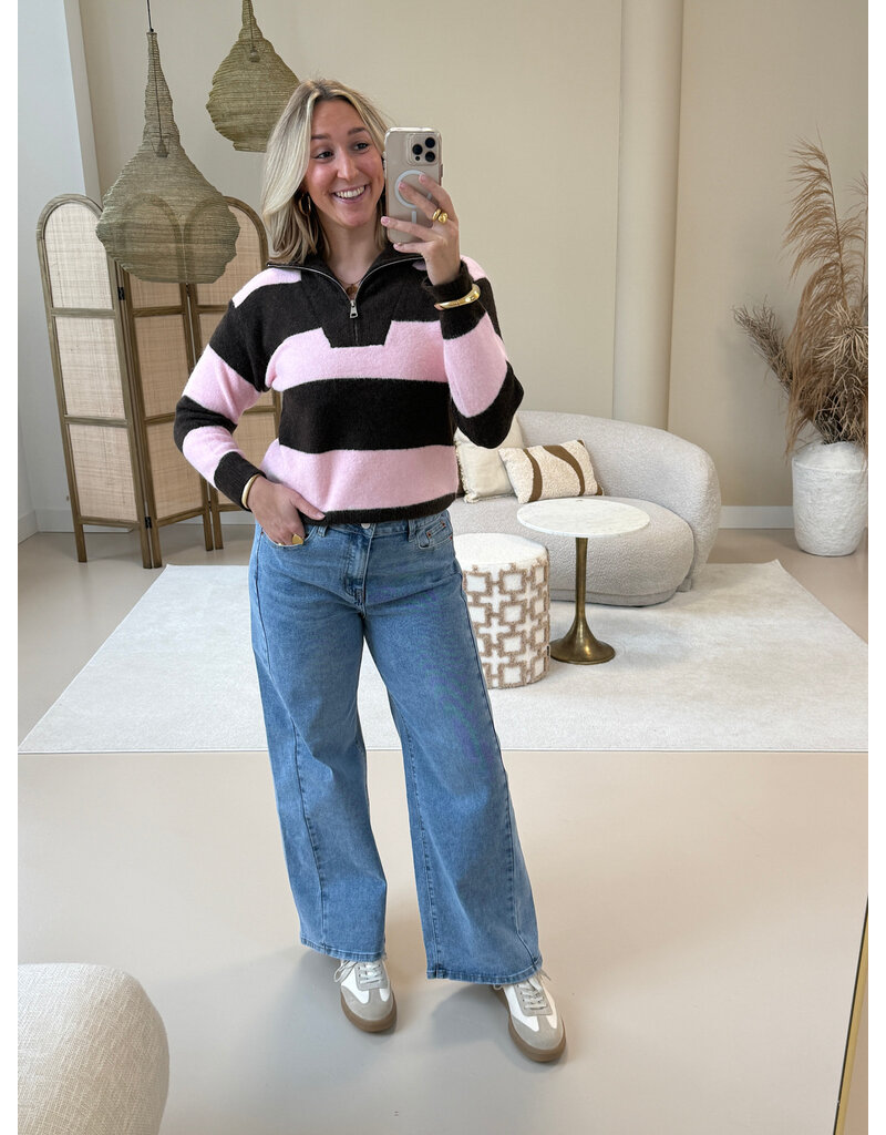 21Jewelz Gestreepte zipper trui - roze/bruin