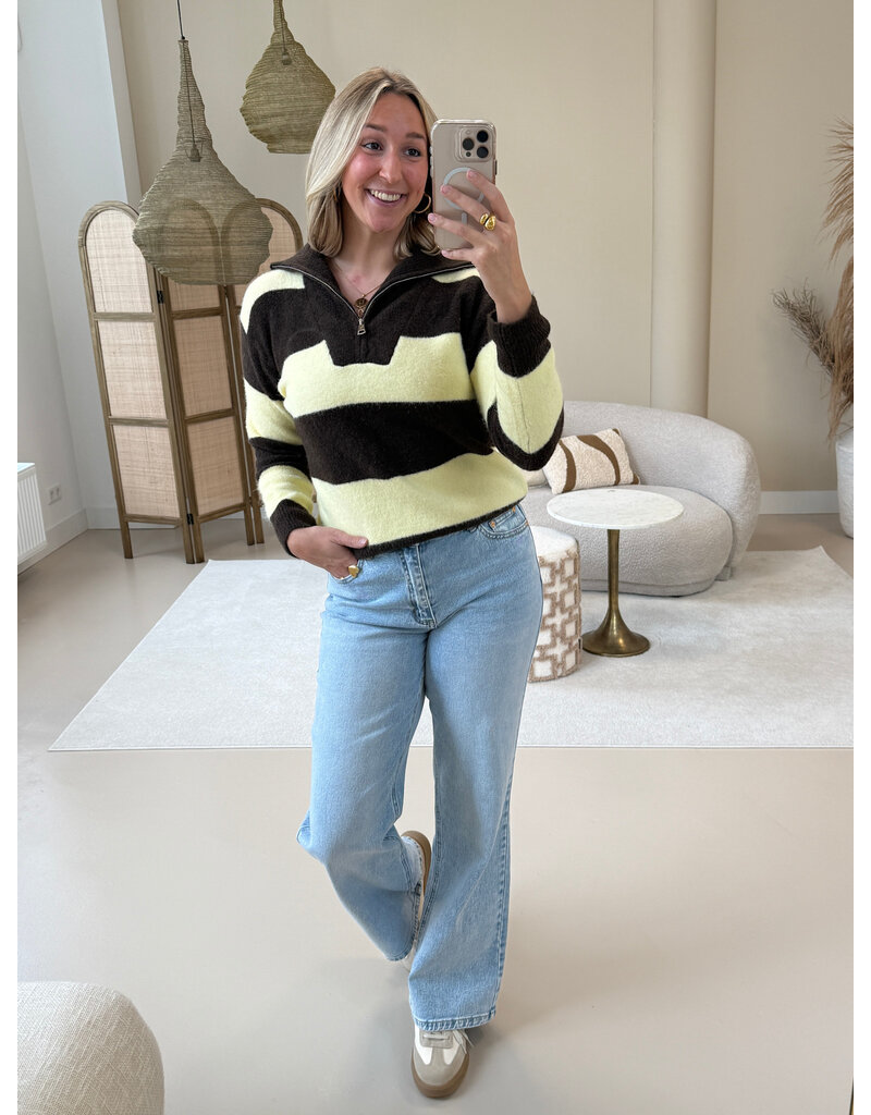 21Jewelz Gestreepte zipper trui - bruin/geel