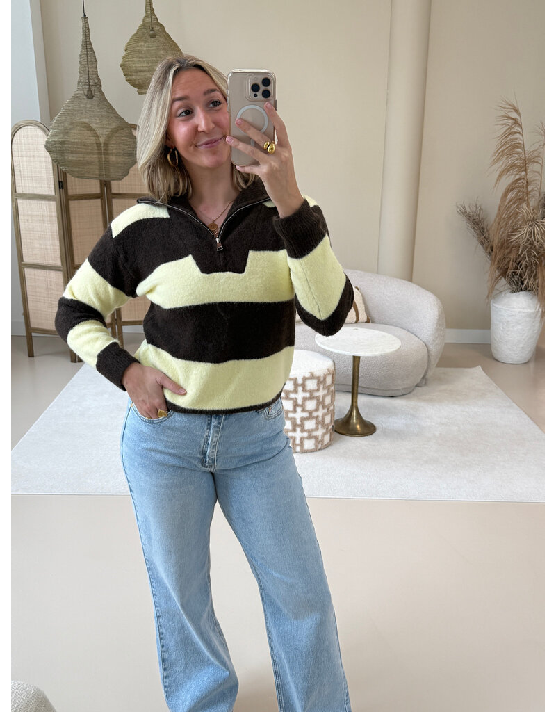 21Jewelz Gestreepte zipper trui - bruin/geel