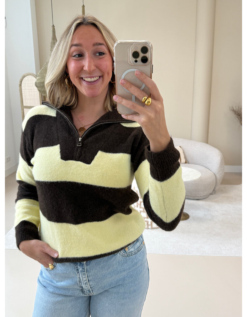 21Jewelz Gestreepte zipper trui - bruin/geel