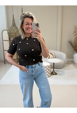 21Jewelz Truitje met korte mouwen & gouden hartjes studs - bruin