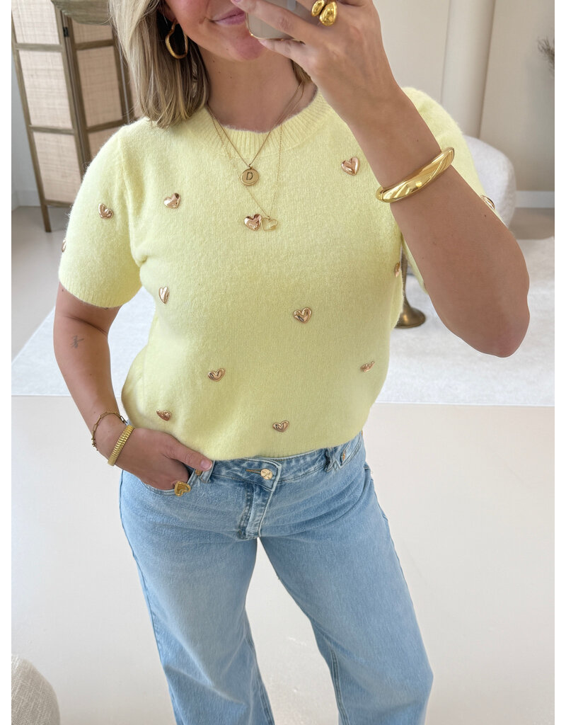 21Jewelz Truitje met korte mouwen & gouden hartjes studs - geel