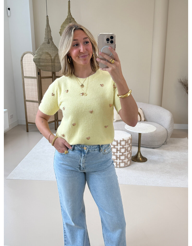 21Jewelz Truitje met korte mouwen & gouden hartjes studs - geel