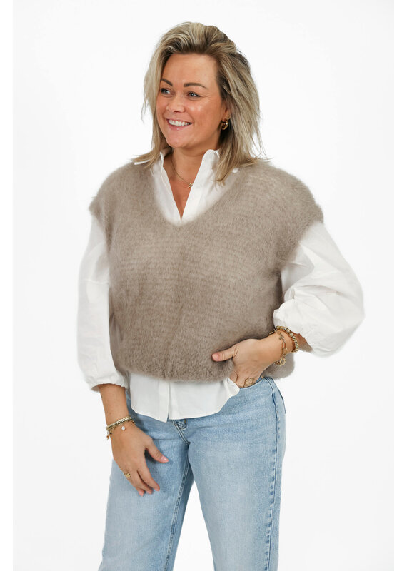 21Jewelz Wollige spencer met v-hals - taupe