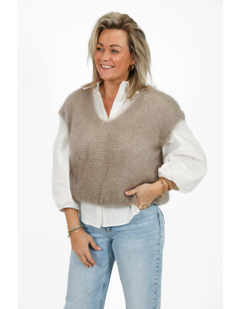 21Jewelz Wollige spencer met v-hals - taupe