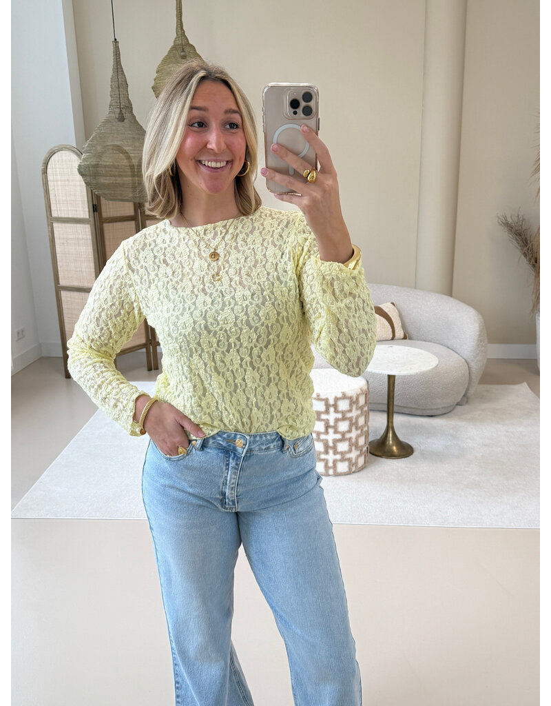 21Jewelz Kanten top met boothals - geel