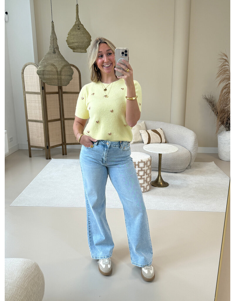 21Jewelz Kanten top met boothals - geel