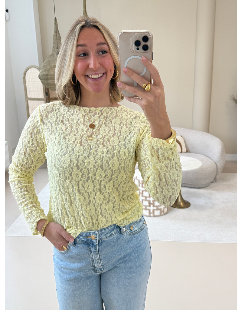 21Jewelz Kanten top met boothals - geel