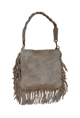 21Jewelz Medium handtas met vlecht en franjes - suede taupe