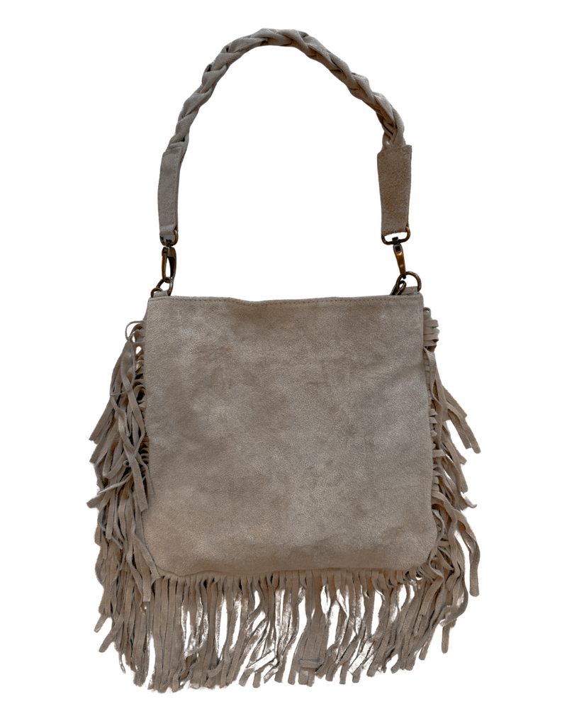 21Jewelz Medium handtas met vlecht en franjes - suede taupe