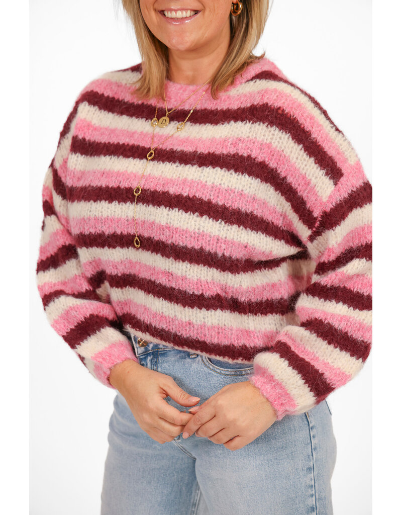 21Jewelz Gebreide gestreepte trui - bordeaux/roze/ecru