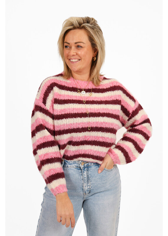 21Jewelz Gebreide gestreepte trui - bordeaux/roze/ecru