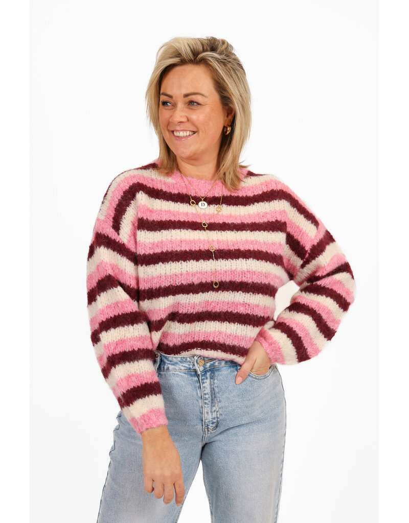 21Jewelz Gebreide gestreepte trui - bordeaux/roze/ecru