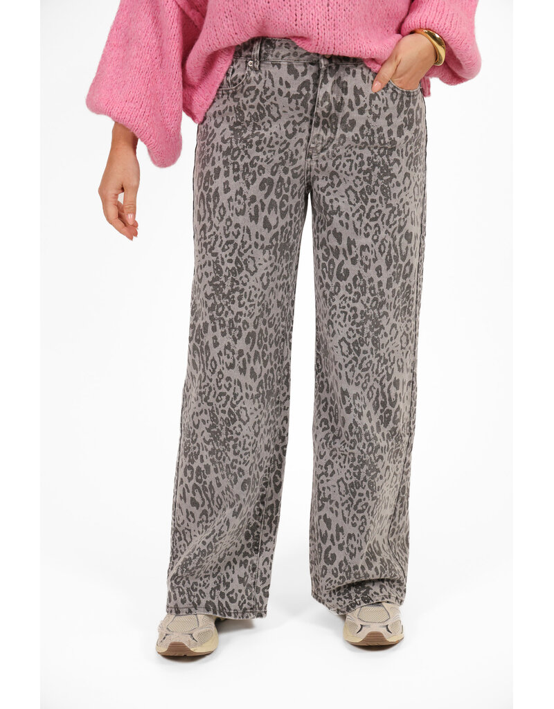 21Jewelz Panterprint wide leg jeans - donkergrijs