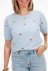 21Jewelz Truitje met korte mouwen & gouden hartjes studs - lichtblauw