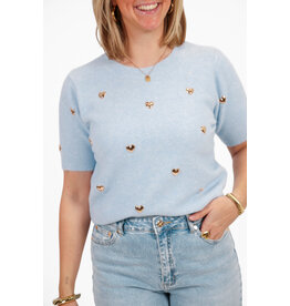 21Jewelz Truitje met korte mouwen & gouden hartjes studs - lichtblauw