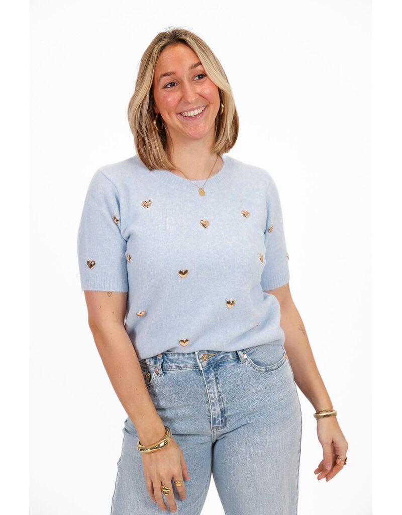 21Jewelz Truitje met korte mouwen & gouden hartjes studs - lichtblauw
