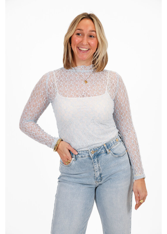 21Jewelz Basic kanten top - lichtblauw