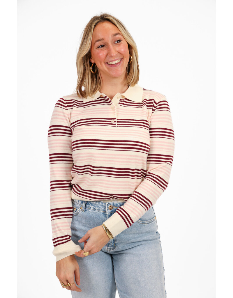 21Jewelz Gestreepte trui met kraagje - ecru/roze